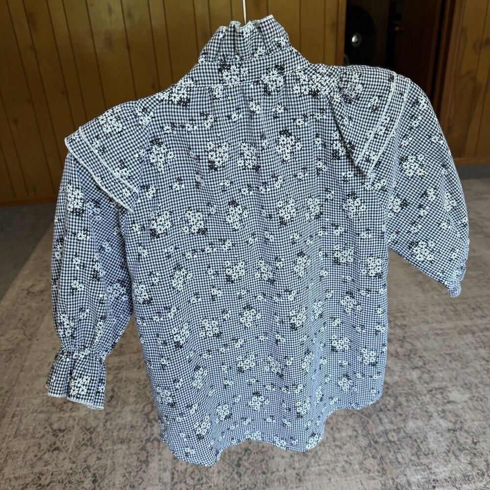 The Shirt Rochelle Behrens Floral Button Down XS Frilled Shirt Top Black White - Picture 6 of 12